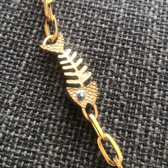 Betsey Johnson Jeweled Gold Fishbone Necklace - Picture 3 of 4